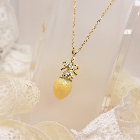 <10012>strawberry&ribbon rabbit necklace (yellow)