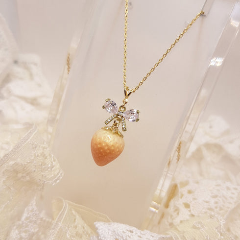<10017>small flour&ribbon charm necklace (elegant rose)