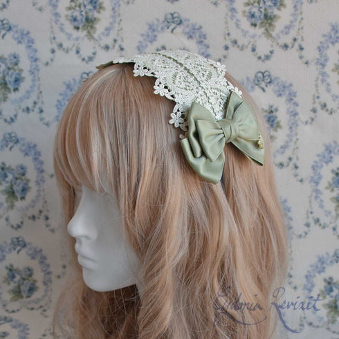<10023>Blumentanzレースヘッドドレス セージグリーン