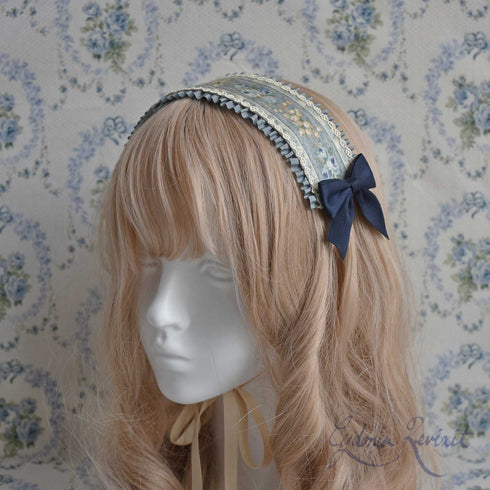 <10029>Muguet&Roseヘッドドレス(リバーシブル) ブルー