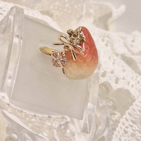 <10031>half cut clown strawberry ring ribbon (pure red)