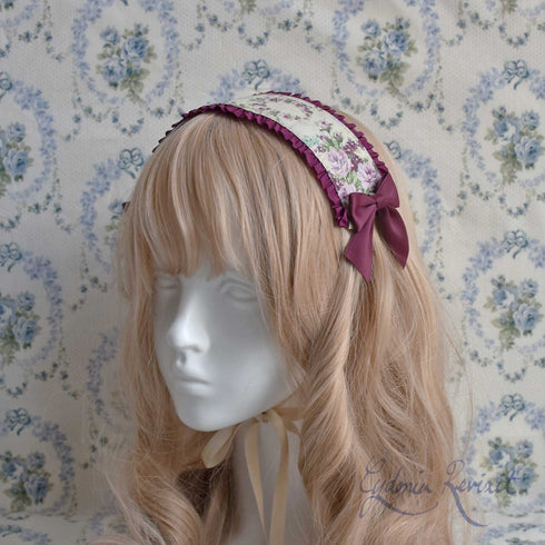 <10032>Muguet&Roseヘッドドレス(リバーシブル) ダークグレー×ワインフリル