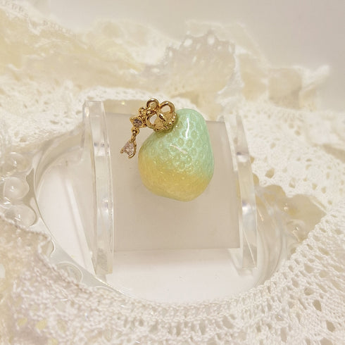 <10035>half cut clown strawberry ring charm (light blue)