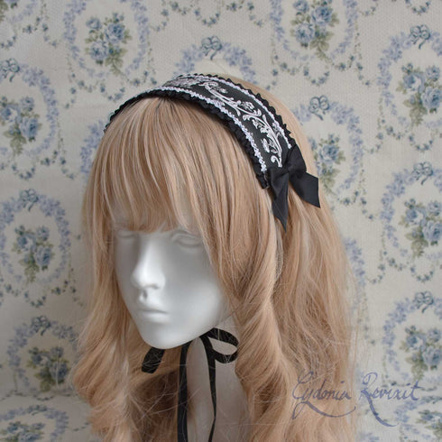 <10038>Rose Vineヘッドドレス ブラック×ホワイト(長さ25cm)