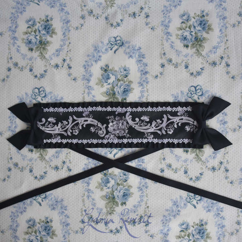 <10038>Rose Vineヘッドドレス ブラック×ホワイト(長さ25cm)