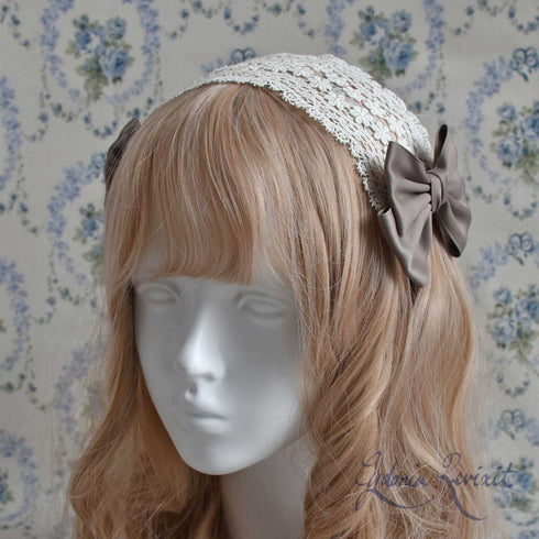 <10039>Ripple Flower Laceヘッドドレス ベージュ×モカリボン