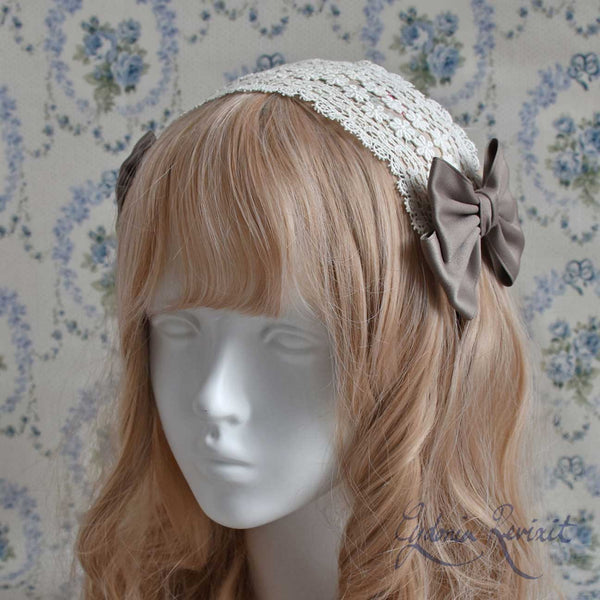 <10039>Ripple Flower Laceヘッドドレス ベージュ×モカリボン