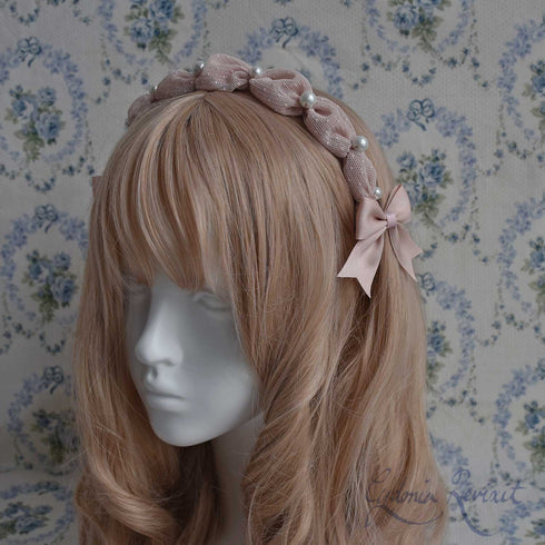 <10044>Tulle&Pearlふわふわカチューシャ ベージュピンク