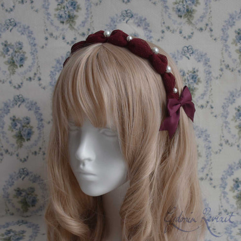 <10047>Tulle&Pearlふわふわカチューシャ ワイン