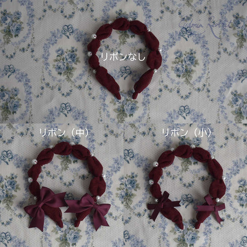 <10047>Tulle&Pearlふわふわカチューシャ ワイン