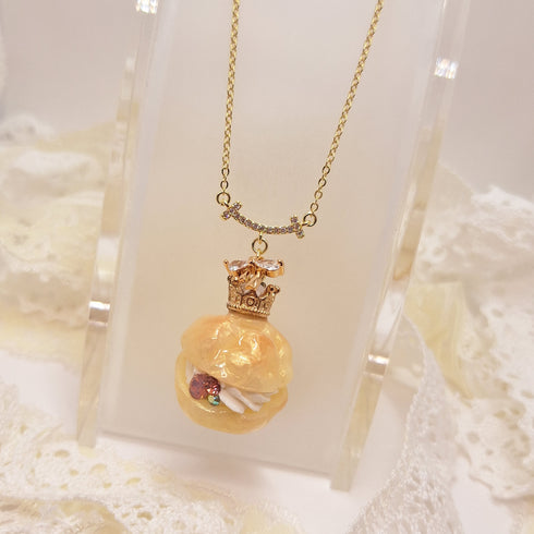 <10051>clown cream puff necklace(pink stone)