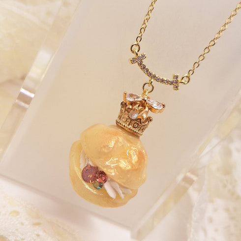 <10051>clown cream puff necklace(pink stone)