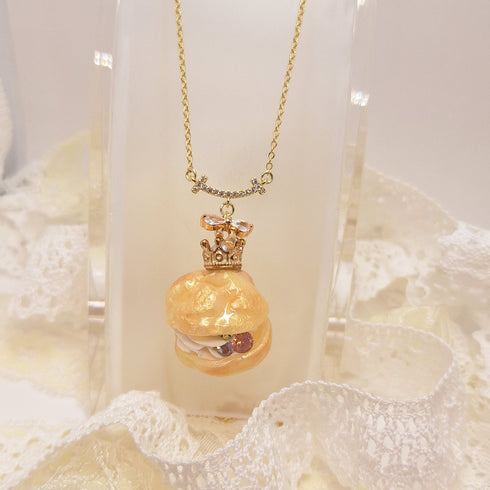 <10052>clown cream puff necklace(purple stone)