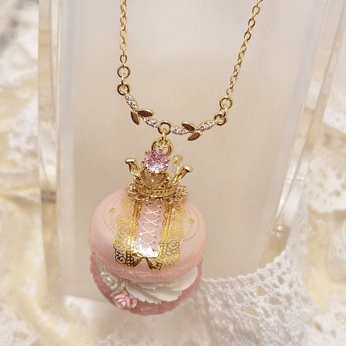 <10054>princess macron necklace gold lace (pink)
