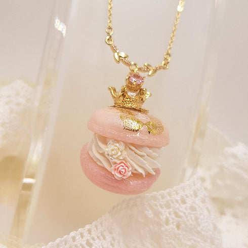 <10054>princess macron necklace gold lace (pink)
