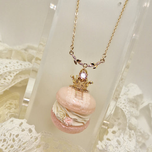 <10055>princess macron necklace white lace (pink)
