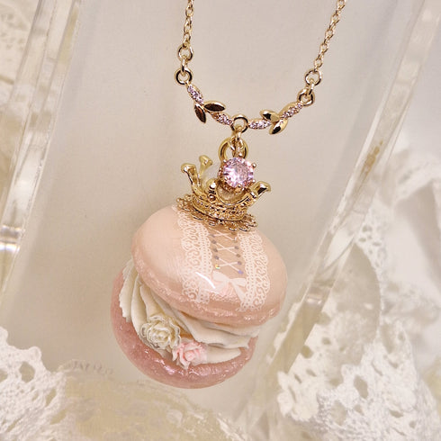 <10055>princess macron necklace white lace (pink)