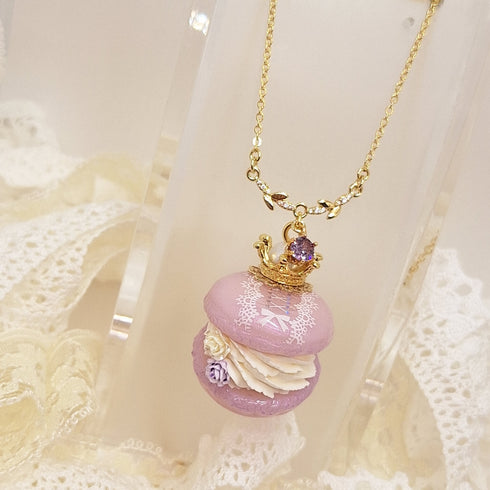 <10056>princess macron necklace white lace (lavender)