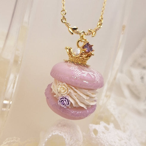 <10056>princess macron necklace white lace (lavender)