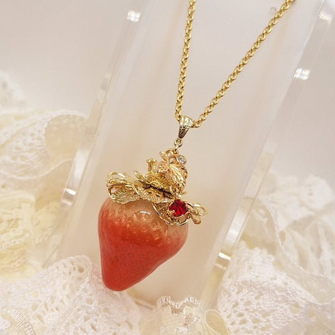 <10059>queen flour princess strawberry necklace (pure red)