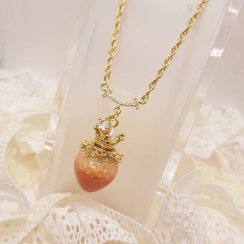 <10066>princess strawberry necklace clear stone (pure red)