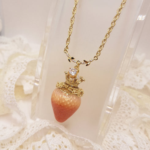 <10068>princess strawberry necklace leaf clear stone (pure red)