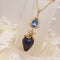 <10094>dark princess strawberry blue crystal necklace