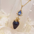 <10094>dark princess strawberry blue crystal necklace