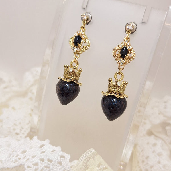 <10097>dark strawberry black charm earrings