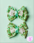 <11007>Embroidered Ribbon Hair Clip (Green)
