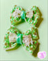 <11007>Embroidered Ribbon Hair Clip (Green)