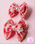 <11008>Embroidered Ribbon Hair Clip (Coral Pink)