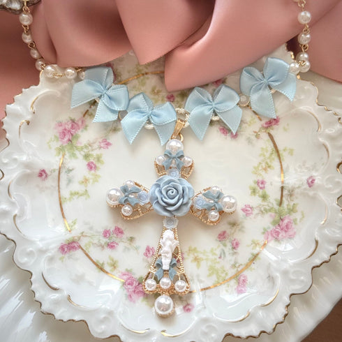 <12020>Parure de Rose necklace - Blue