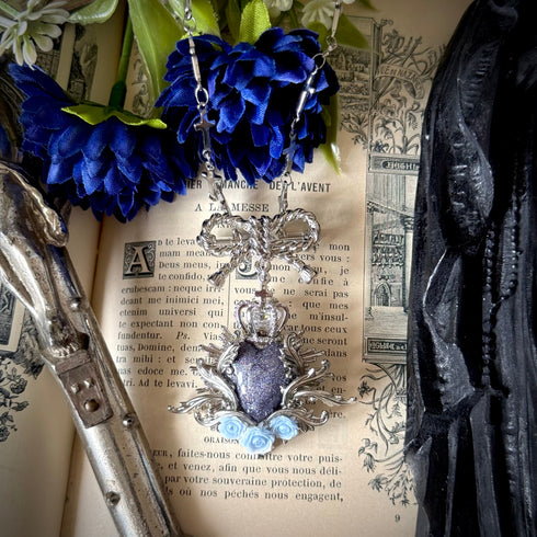 <12030>The Virtuous Rose necklace - Silver Light Blue