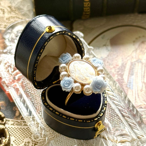 <12069>Rococo Rose Ring - MOP Light Blue
