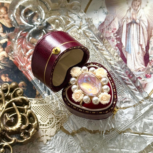 <12070>Rococo Rose Ring - Ivory Crystal