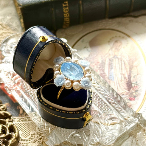 <12071>Rococo Rose Ring - Sky Crystal