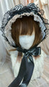 Stripe ribbon all lace bonnet black × white