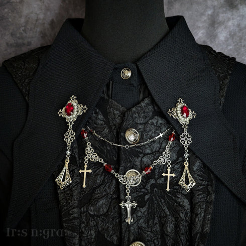 <13030>【Obsesio Sacra】クロス2連チェーンタックピン(レッド)