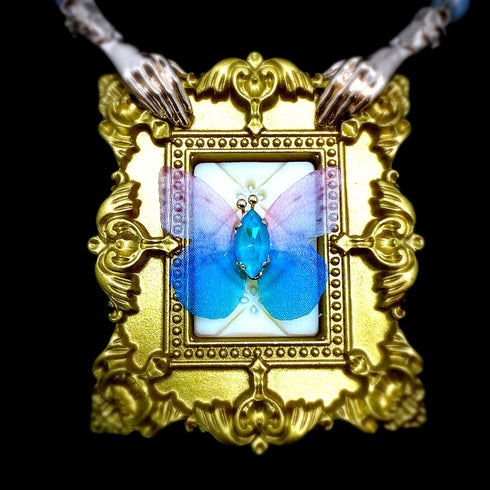 <14011>Butterfly specimen necklace Blue