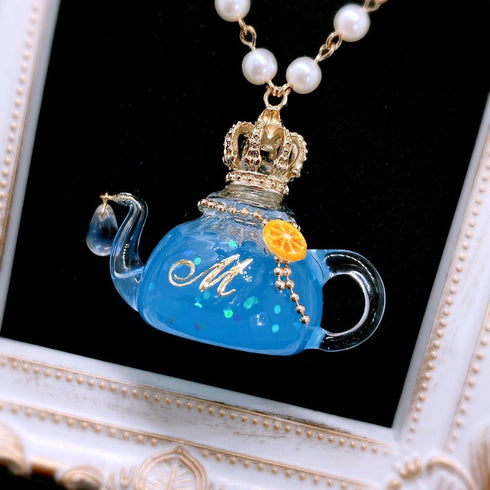 <14018>Magical Butterfly pea teapot necklace purple to blue