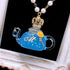 <14018>Magical Butterfly pea teapot necklace purple to blue