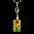 <14046>Red rose stained glass rosary necklace