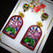 <14049>Purple rose stained glass earrings