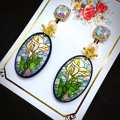 <14050>Calla lily stained glass earrings