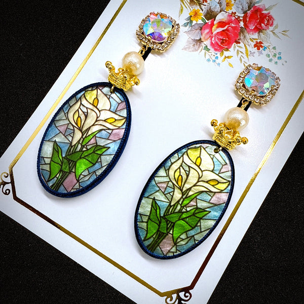 <14050>Calla lily stained glass earrings