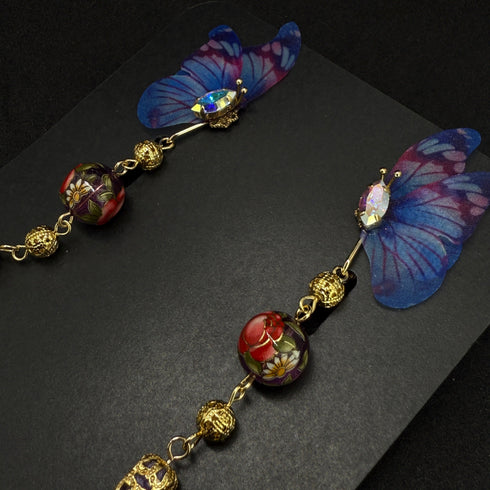 <14052>Purple butterfly Chinoiserie earrings