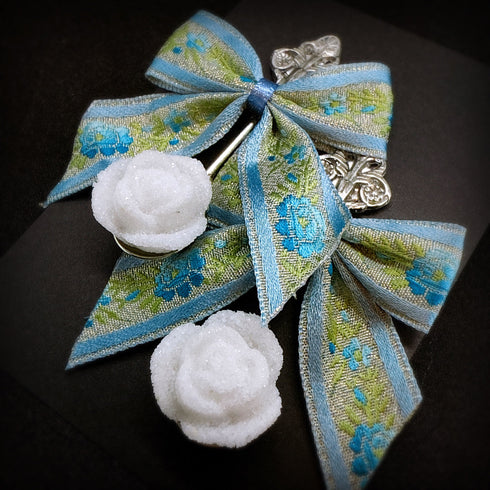 <14056>Antique Ribbon Rose Sugar Spoon Earrings blue