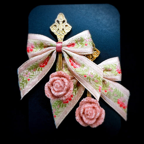 <14057>Antique Ribbon Rose Sugar Spoon Earrings pink