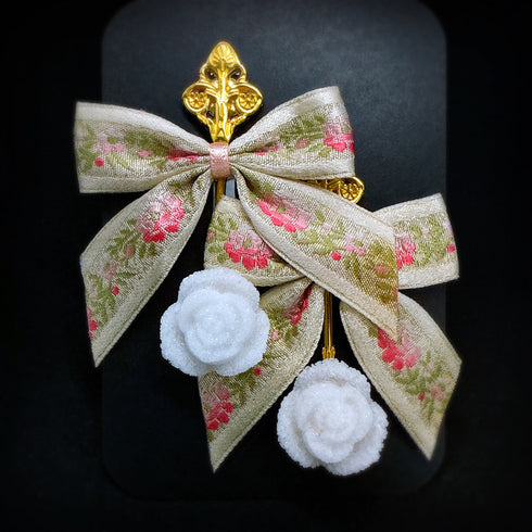<14058>Antique Ribbon Rose Sugar Spoon Earrings white pinnk